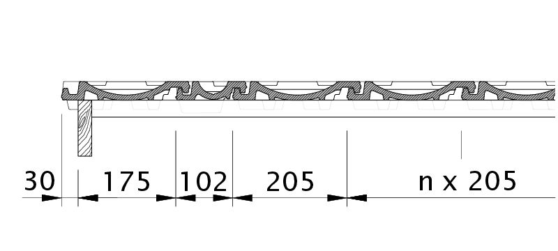 Zeichnung ELEGANZ Ortgang links mit Ortgangblech und Doppelwulst ODL