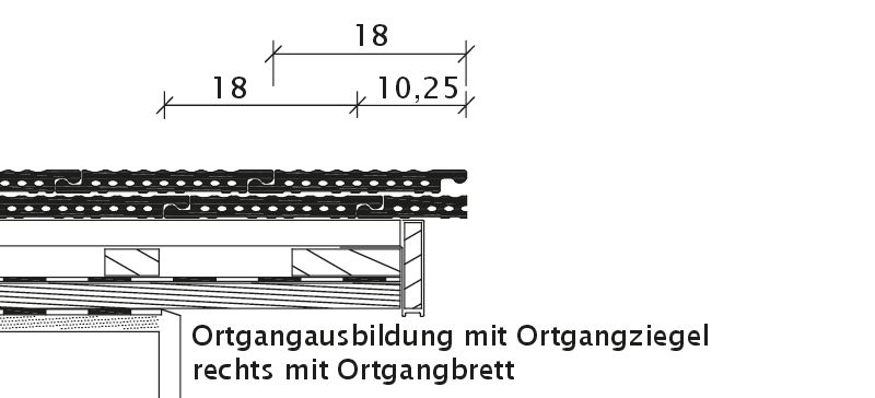 Zeichnung PROFIL Ortgangziegel rechts mit Ortgangbrett OBR
