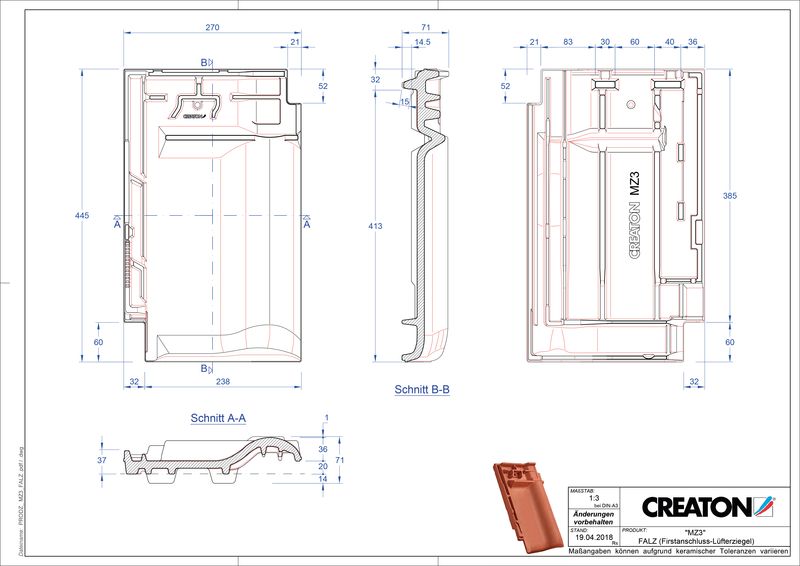 Produkt CAD-Datei MZ3 NEU Firstanschlusslüfterziegel FALZ