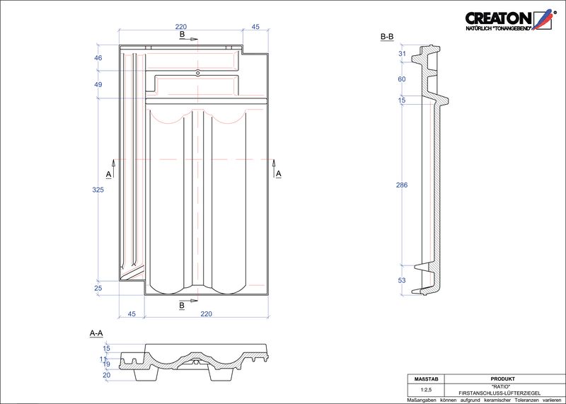 Produkt CAD-Datei RATIO Firstanschlusslüfterziegel FALZ
