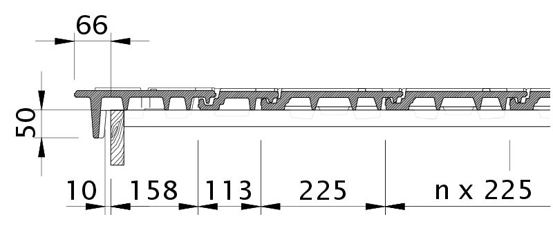 Zeichnung DOMINO Ortgangziegel links mit Ortgangbrett OBL
