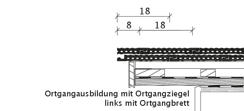 Zeichnung PROFIL Ortgangziegel links mit Ortgangbrett OBL