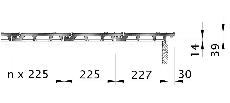 Zeichnung DOMINO Ortgang rechts mit Ortgangblech und Flächenziegel OFR