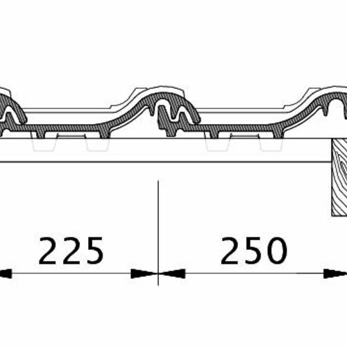 Zeichnung PREMION Ortgang rechts mit Ortgangblech und Flächenziegel OFR