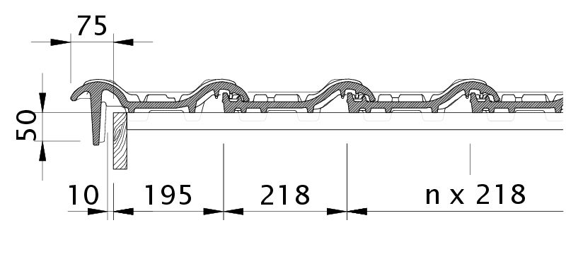 Zeichnung MZ3 NEU Ortgangziegel links mit Ortgangbrett OBL
