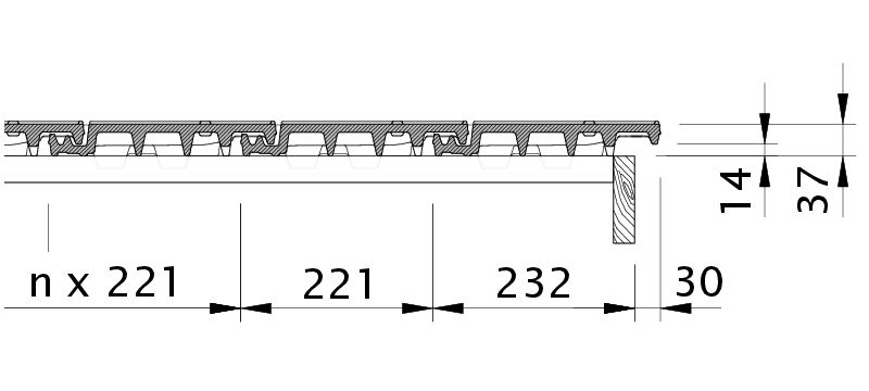 Zeichnung VISIO Ortgang rechts mit Ortgangblech und Flächenziegel OFR
