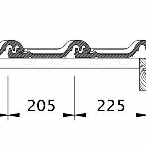 Zeichnung MZ3 Ortgang rechts mit Ortgangblech und Flächenziegel OFR