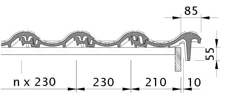 Zeichnung SINFONE Ortgangziegel rechts mit Ortgangbrett OBR