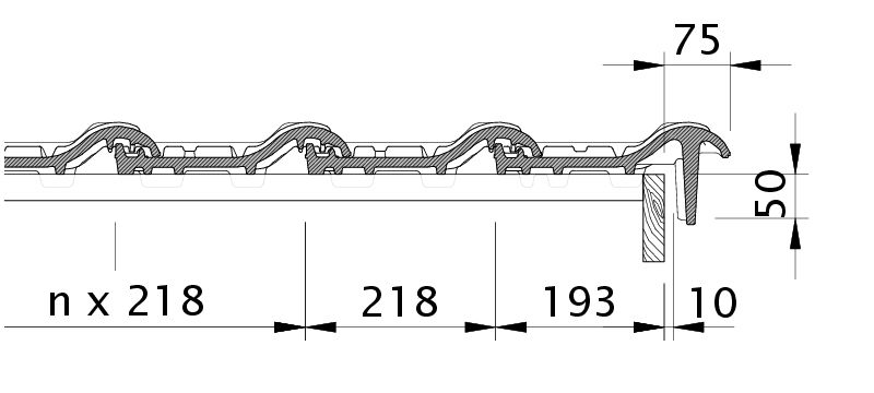 Zeichnung MZ3 NEU Ortgangziegel rechts mit Ortgangbrett OBR