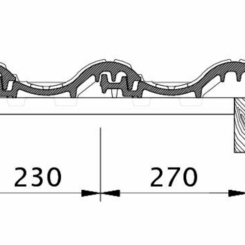 Zeichnung SINFONIE Ortgang rechts mit Ortgangblech und Flächenziegel OFR