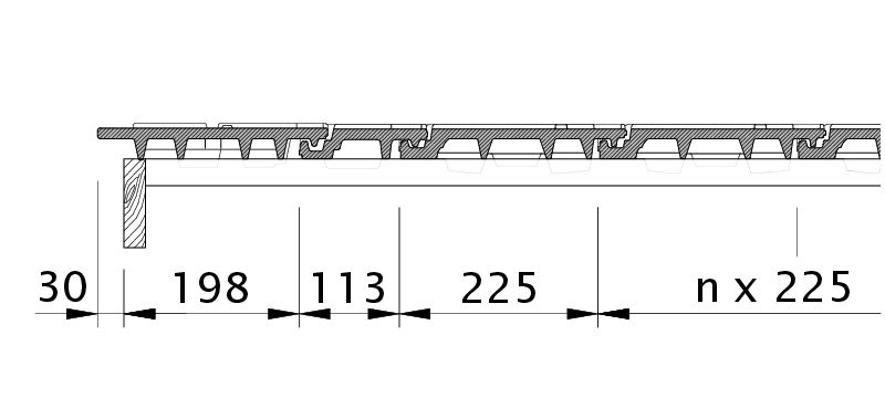 Zeichnung DOMINO Ortgang links mit Ortgangblech und Doppelwulst ODL