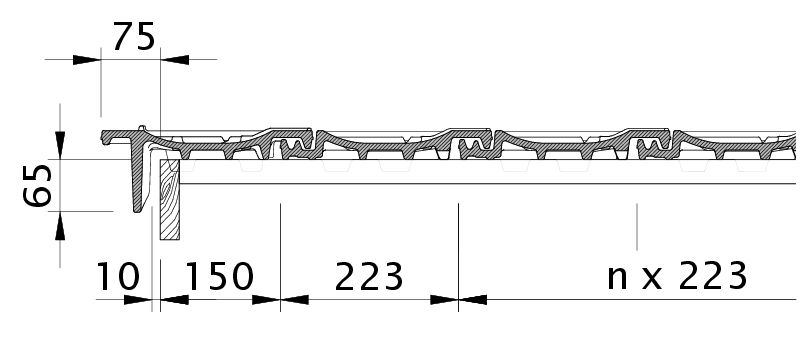 Zeichnung CANTUS Ortgangziegel links mit Ortgangbrett OBL